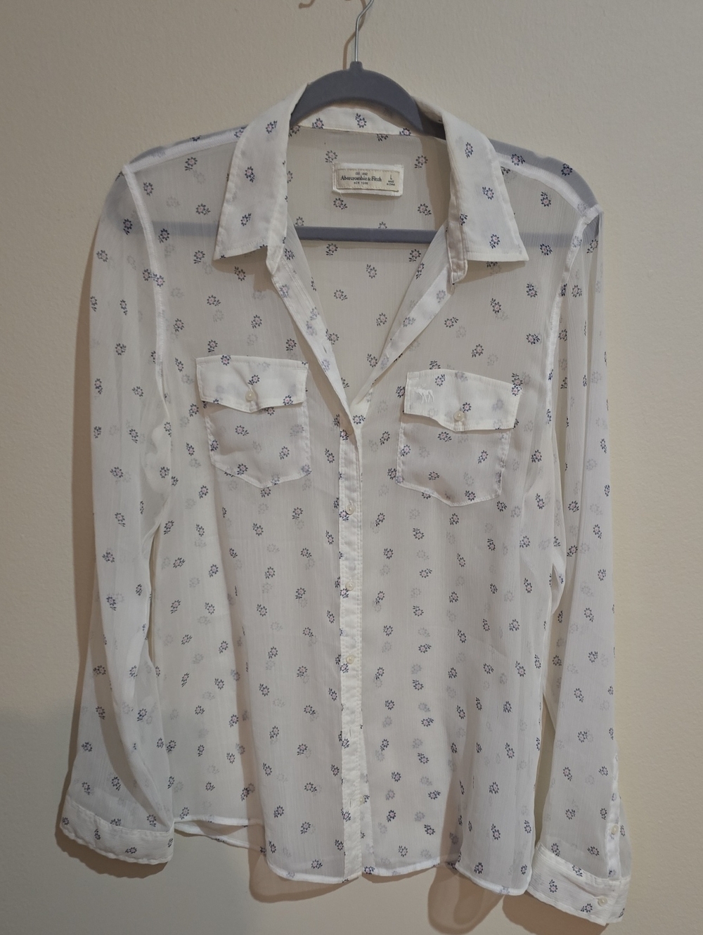 Abercrombie & Fitch White Button-Down with Navy Floral Motif